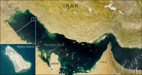 Kharg Island in Persian Gulf (NASA Satellite image)